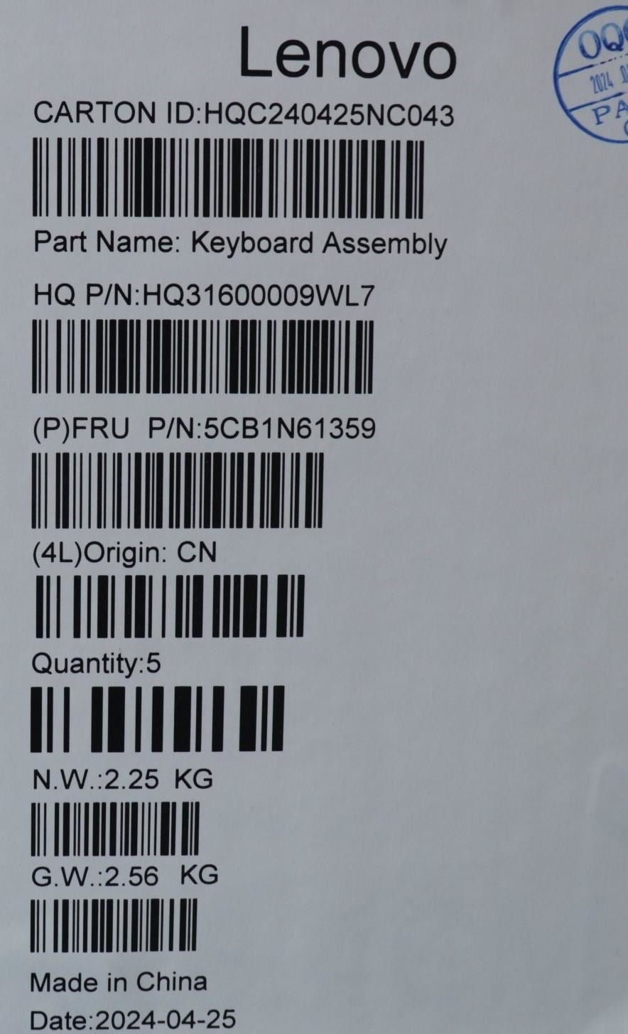 Lenovo Upper Case ASM_SPA H83DR CB STO GY 5CB1N61359