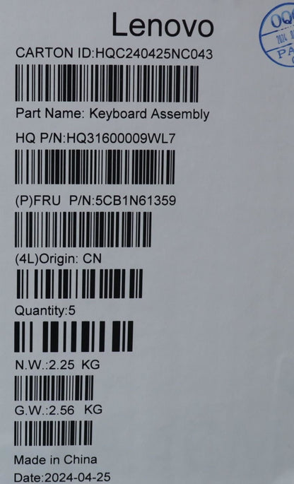 Lenovo Upper Case ASM_SPA H83DR CB STO GY 5CB1N61359