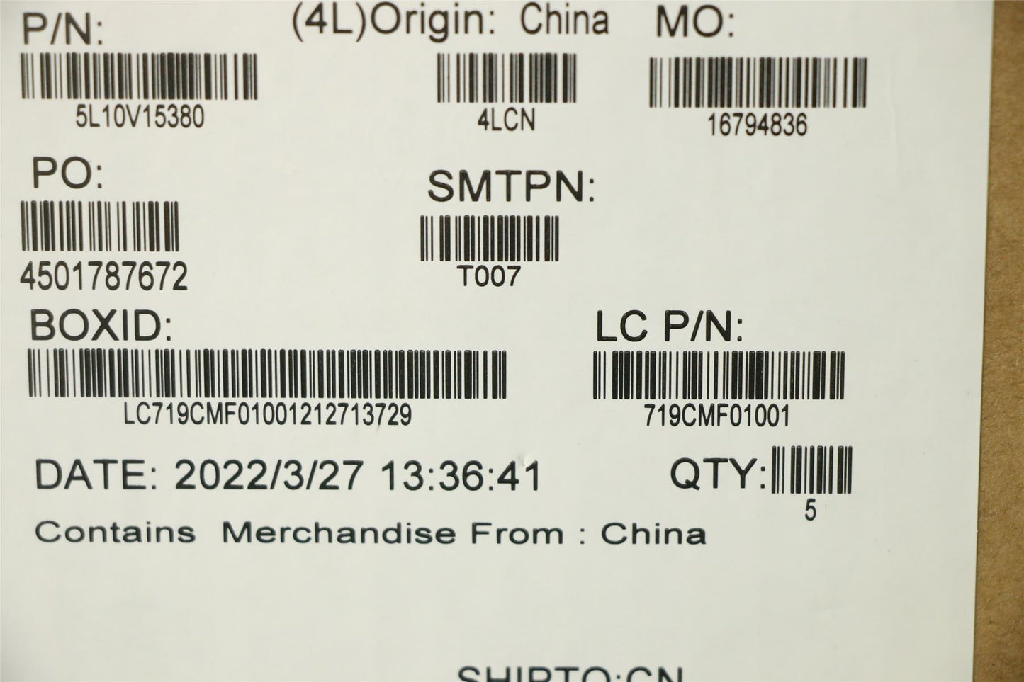 Lenovo P15v Gen2 FRU LABEL Kits 5L10V15380