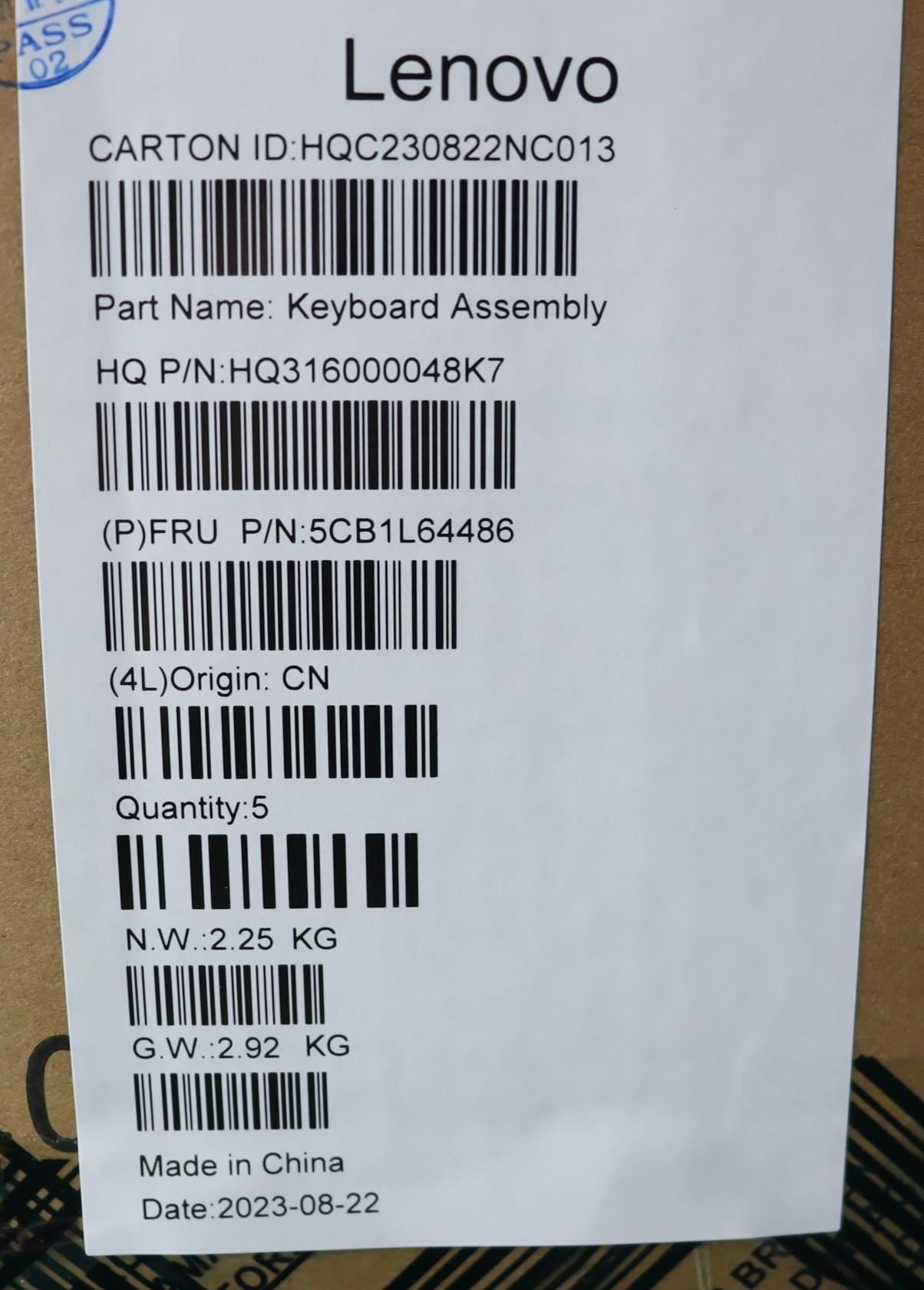 Lenovo Upper Case ASM_SPA_H 82X3 NFPMIGY 5CB1L64486