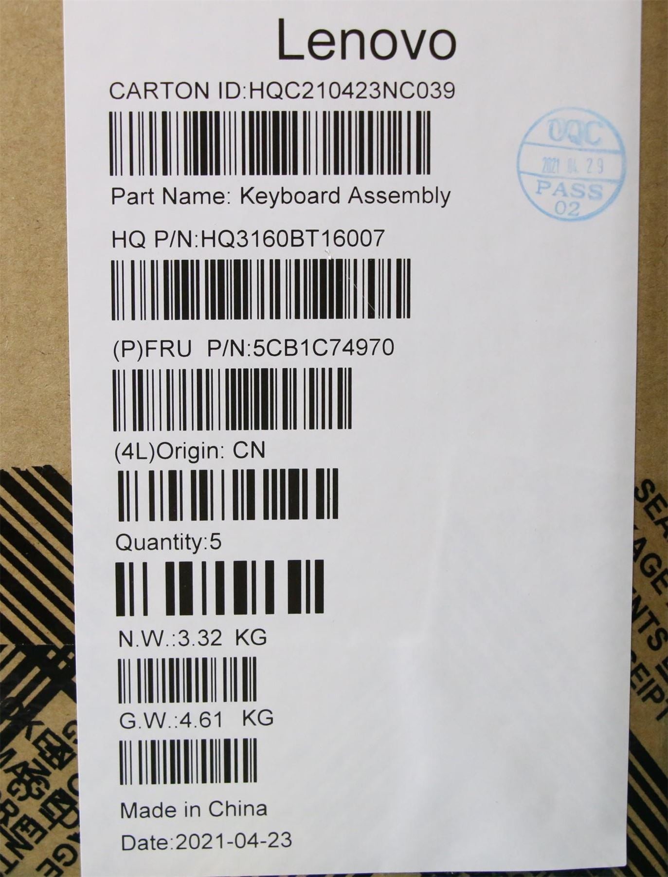 Lenovo IdeaPad 5 16ACH6 Palmrest Cover Touchpad Keyboard US Grey 5CB1C74970