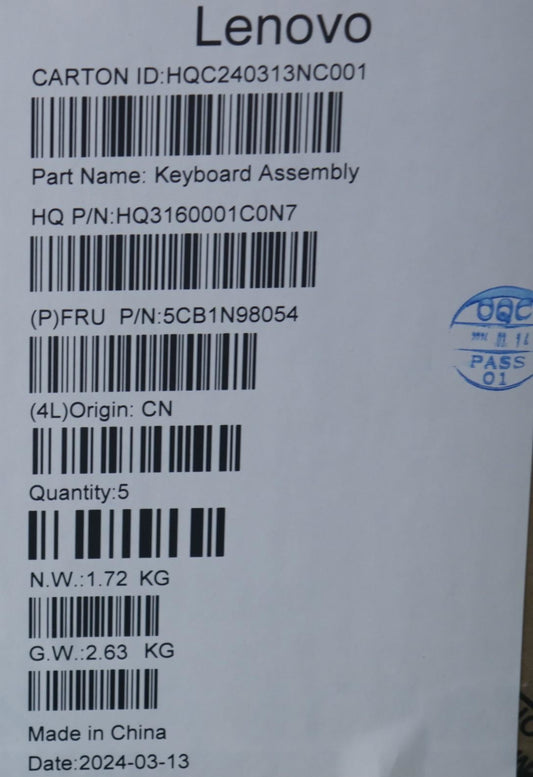 Lenovo UpperCaseASM HBW H83DJ NFP TT 5CB1N98054