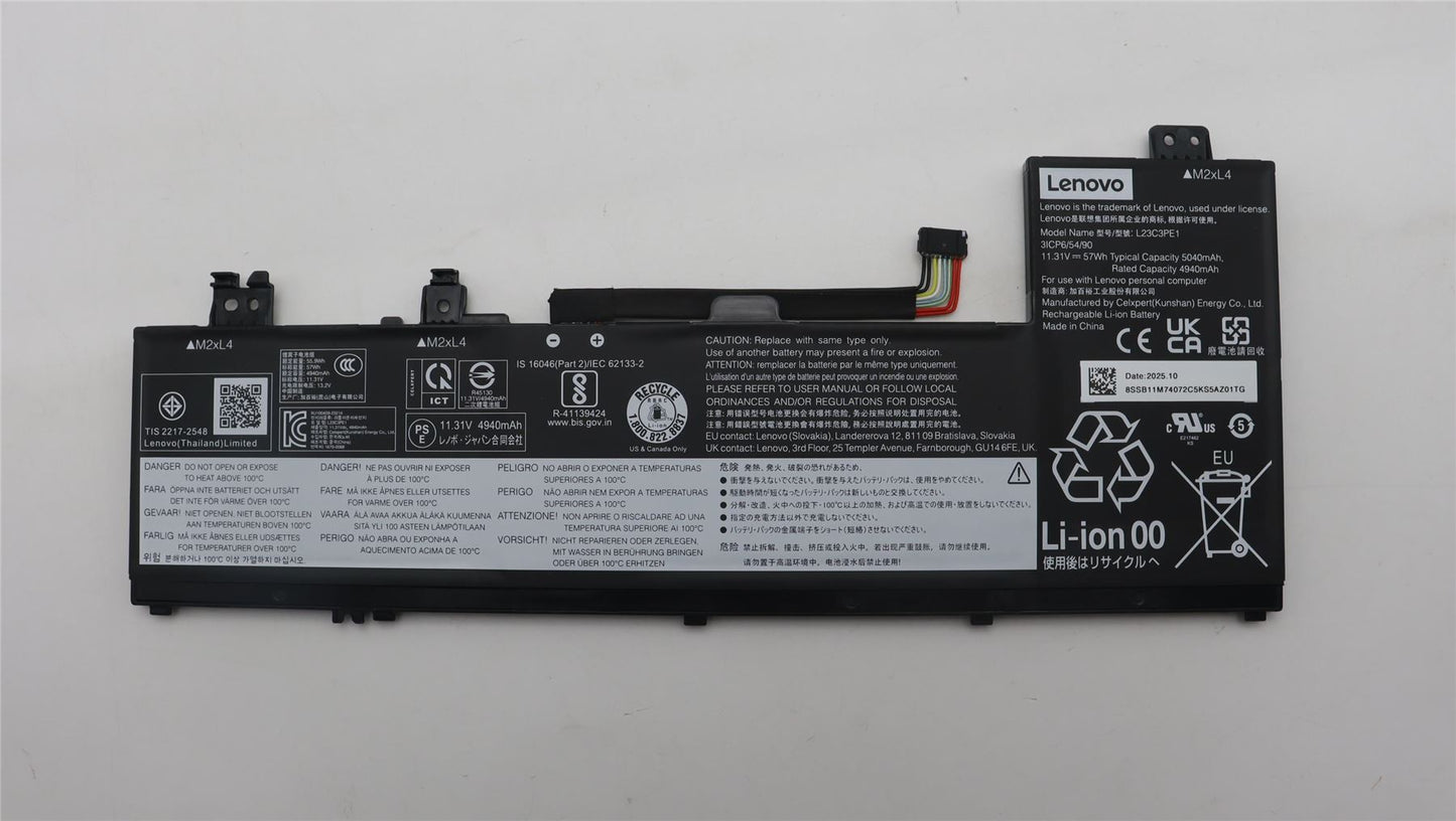 Lenovo BATTERY 3cell 57Wh 11.31V L23C3PE1 CP/C 5B11M74077
