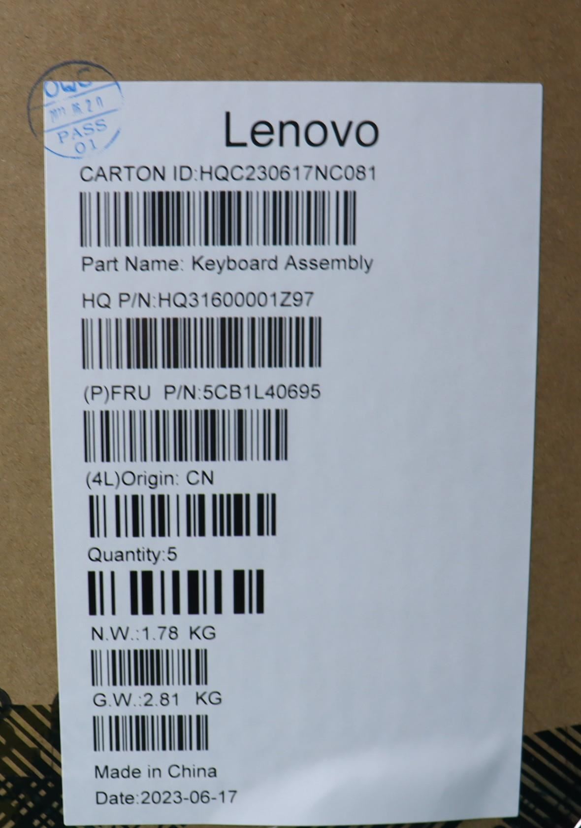 Lenovo Upper Case ASM_POR H 82Y7 TT NPS 5CB1L40695