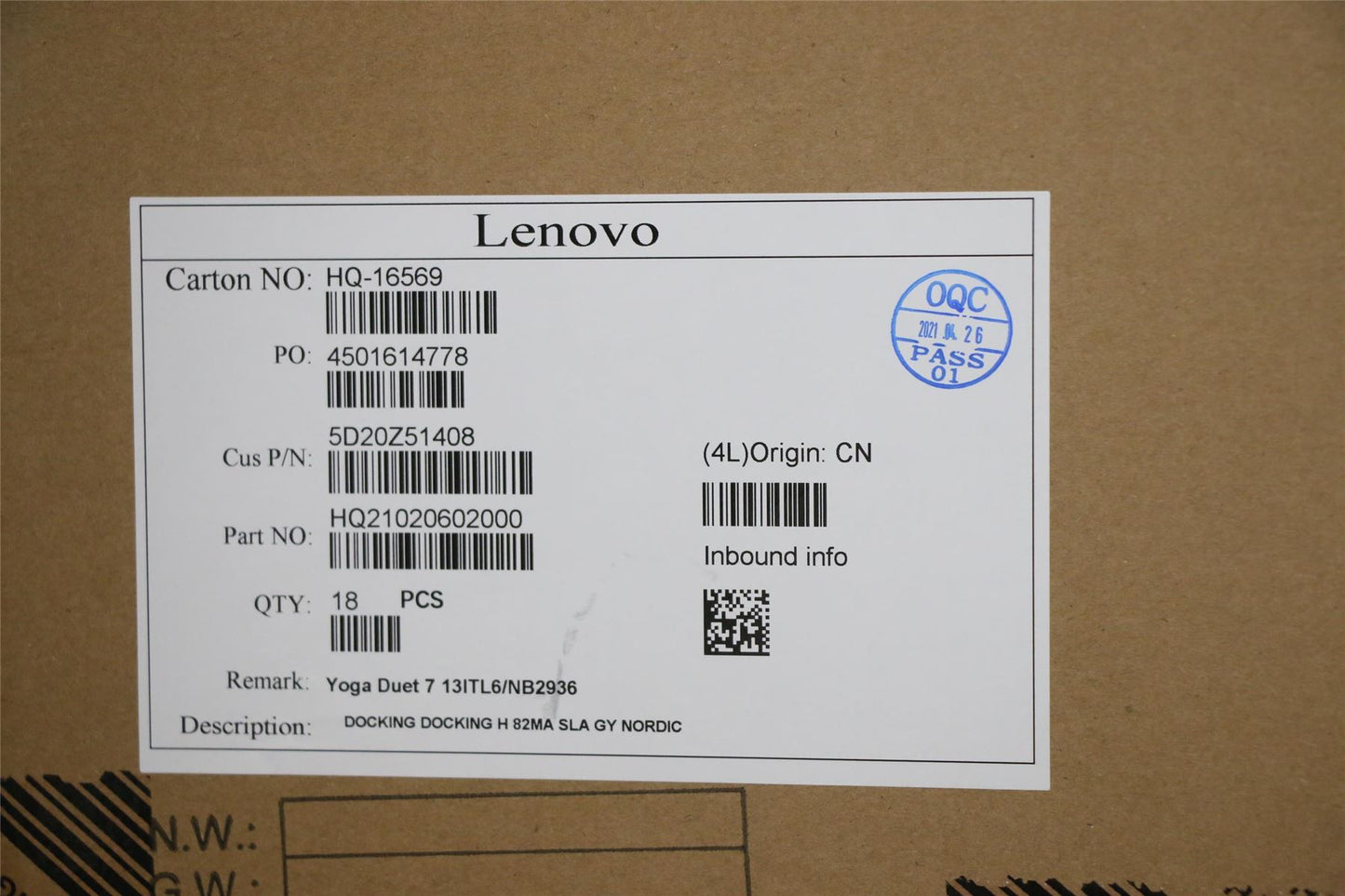Lenovo Yoga Duet 7-13ITL6 Dock Keyboard Palmrest Touchpad Nordic Grey 5D20Z51408