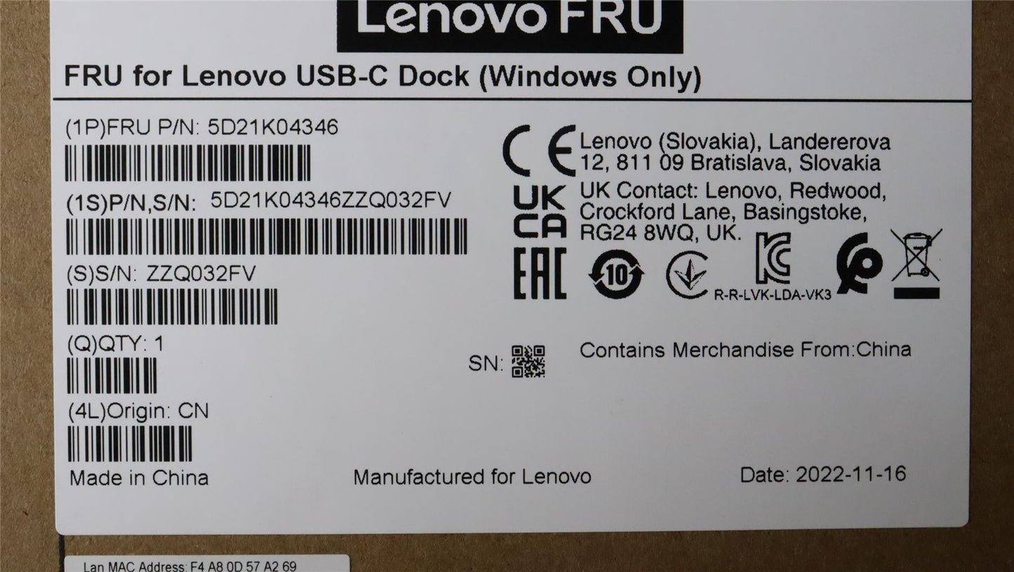 Lenovo FRU for Windows only Dock 5D21K04346