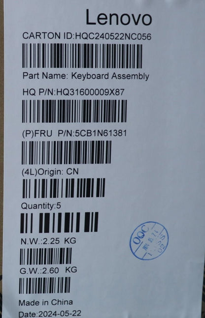 Lenovo Upper Case ASM_EURO ENG H CB STOGY 5CB1N61381