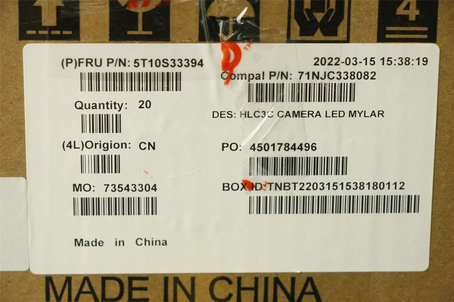 Lenovo TAPE MYLAR C 82UD camera 5T10S33394