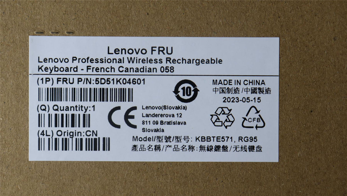 Lenovo DT_KYB Slim KB II-French Canada 058 Keyboard 5D51K04601