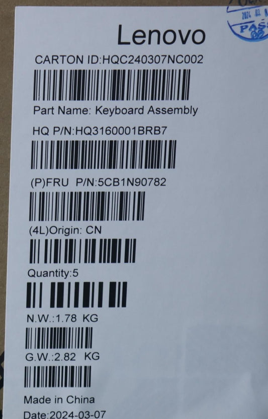 Lenovo Upper Case ASM HUN H 83E3 LG 5CB1N90782