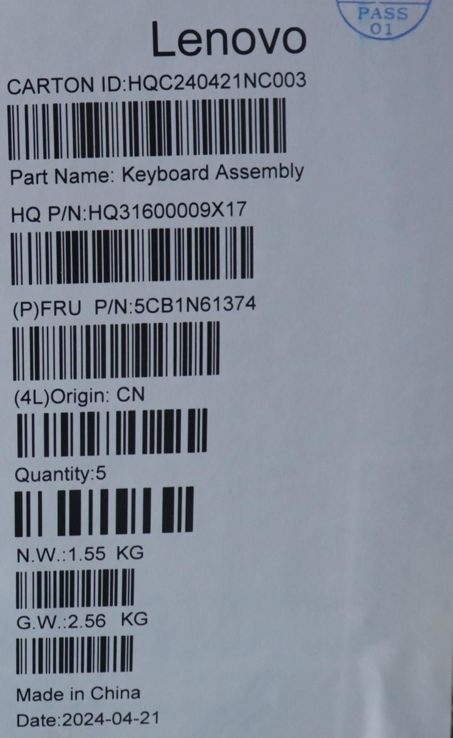 Lenovo Upper Case ASM_HBW H83DR CB STO GY 5CB1N61374