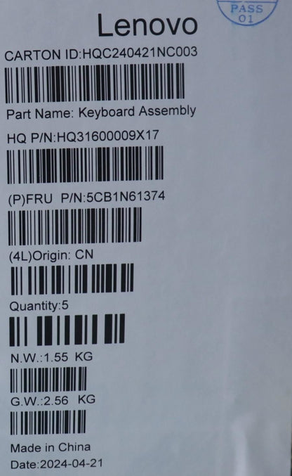 Lenovo Upper Case ASM_HBW H83DR CB STO GY 5CB1N61374