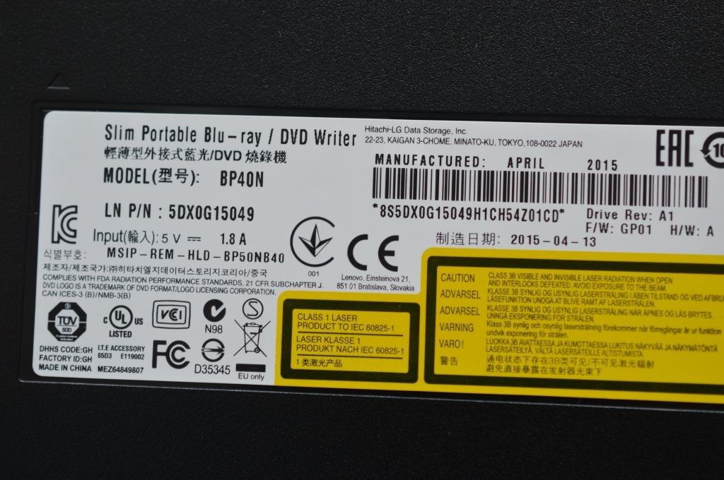 Lenovo OPT_DRIVE HLDS BP40N 9.5mm exter BD 5DX0G15049