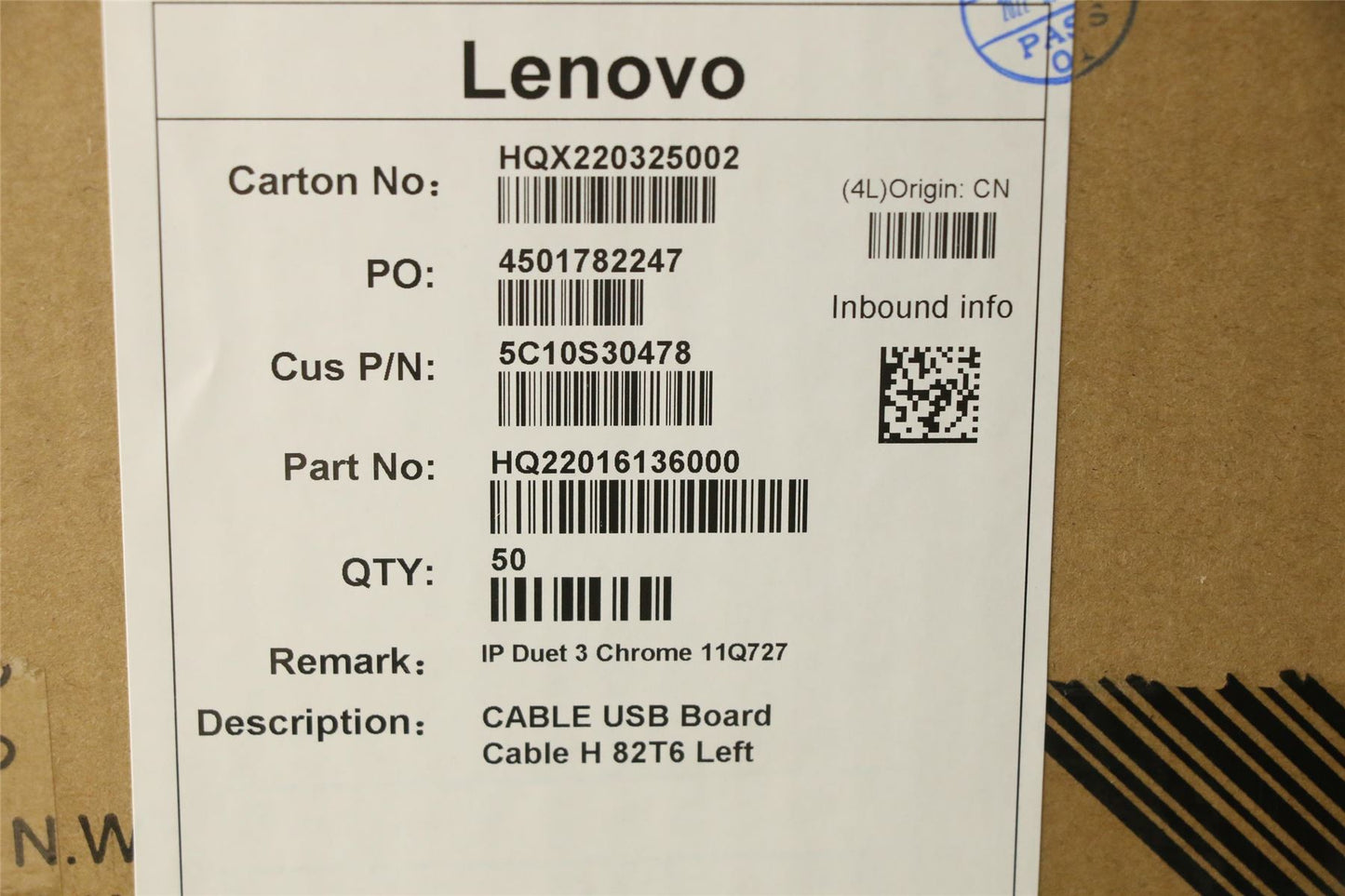 Lenovo USB Board Cable H 82T6 Left 5C10S30478