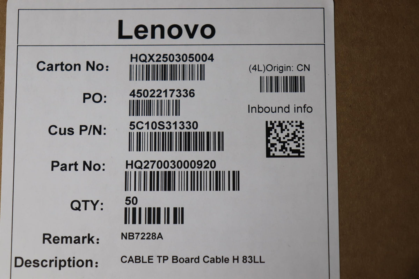 Lenovo TP Board H 83LL Cable 5C10S31330