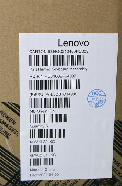 Lenovo Yoga 7-13ACN05 Keyboard Palmrest Top Cover German Silver 5CB1C14988