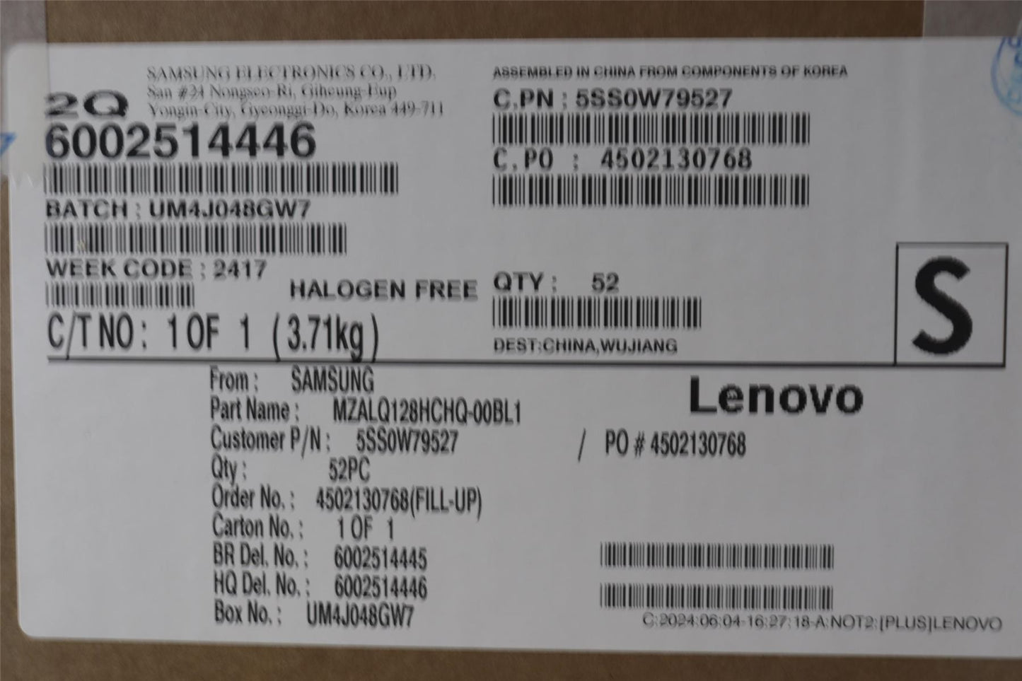 Lenovo IdeaPad 3-17ADA6 3-15ITL6 3-15ITL05 Solid State Drive SSD 5SS1J39521