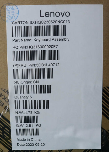 Lenovo Yoga 7 14IRH8 Palmrest Cover Touchpad Keyboard UK Tidal Teal 5CB1L40712