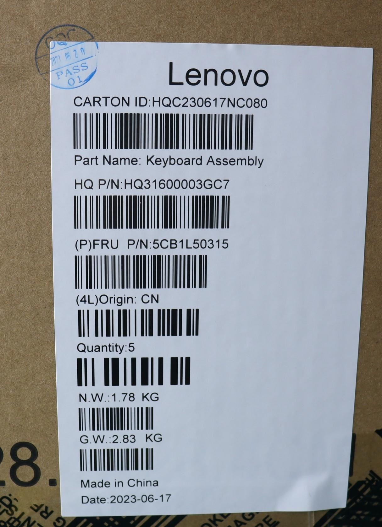 Lenovo Yoga 7 14ARP8 Palmrest Cover Touchpad Keyboard US Euro 5CB1L50315