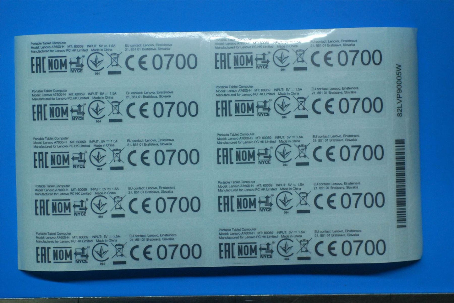 Lenovo A7600-H Rating Label-RU&*82LVP90005W CS 5L19A6MWCE
