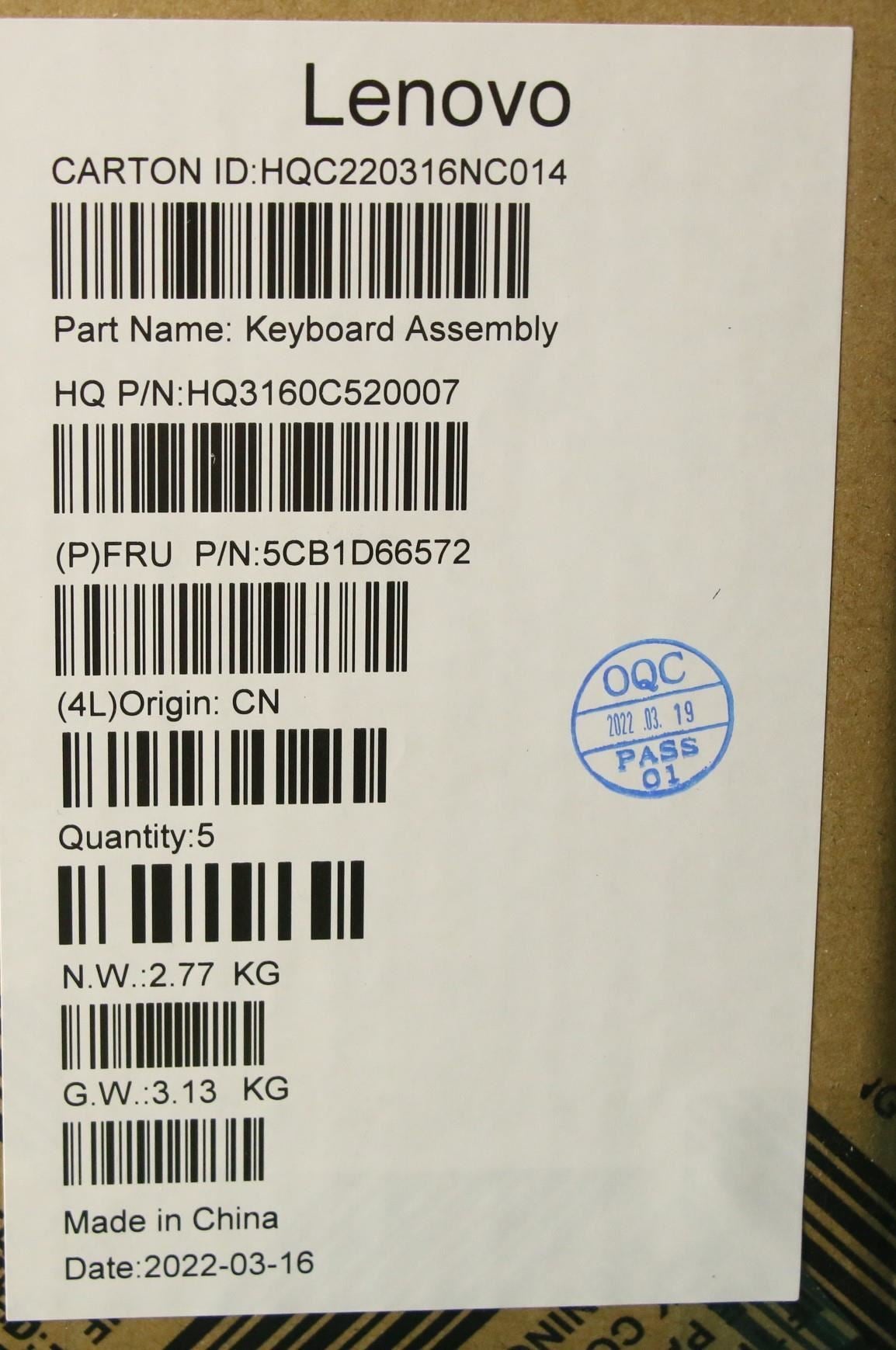 Lenovo ThinkBook 13x ITG Palmrest Cover Touchpad Keyboard Greek 5CB1D66572