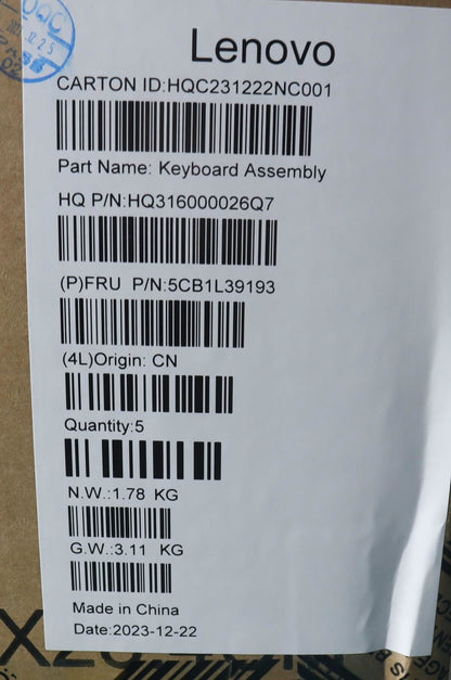 Lenovo Upper Case ASM_BEL H 82YN NFP ARGY 5CB1L39193