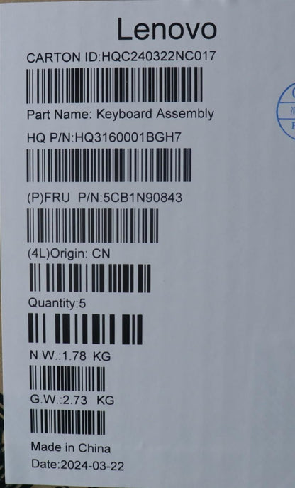 Lenovo Upper Case ASM SWS H 83D3 ARGY 5CB1N90843