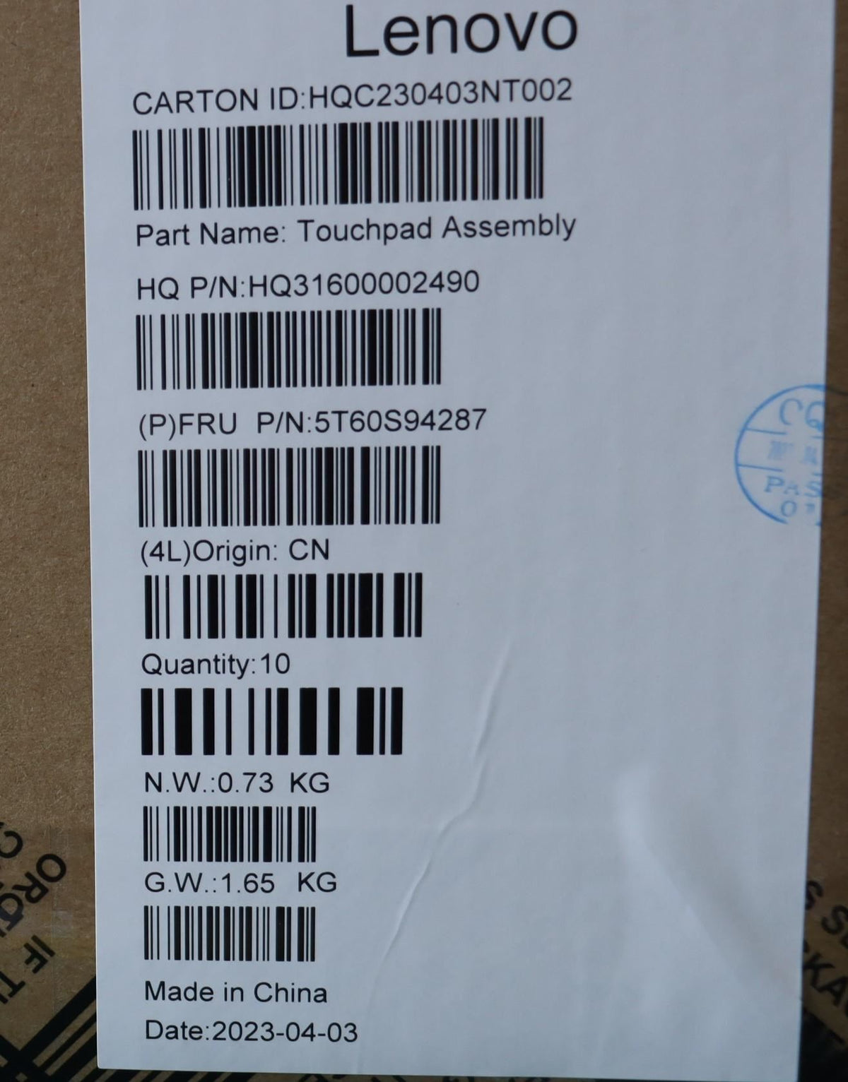 Lenovo H 82YM STGY Touchpad Board 5T60S94287