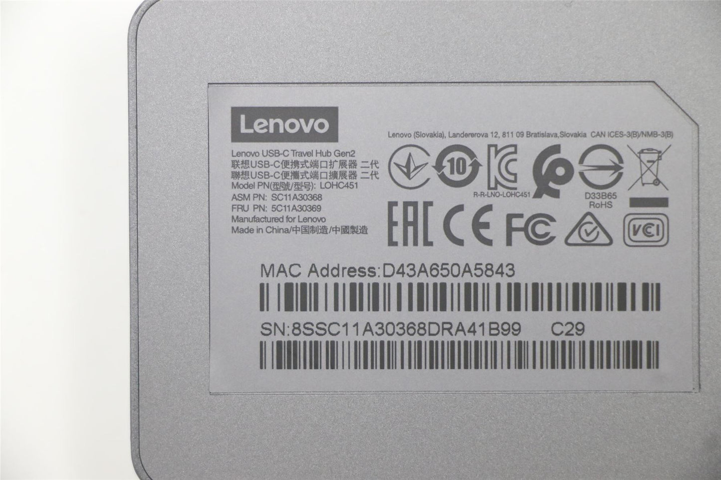 Lenovo Lenovo USB-C Travel Hub 5C11A30369