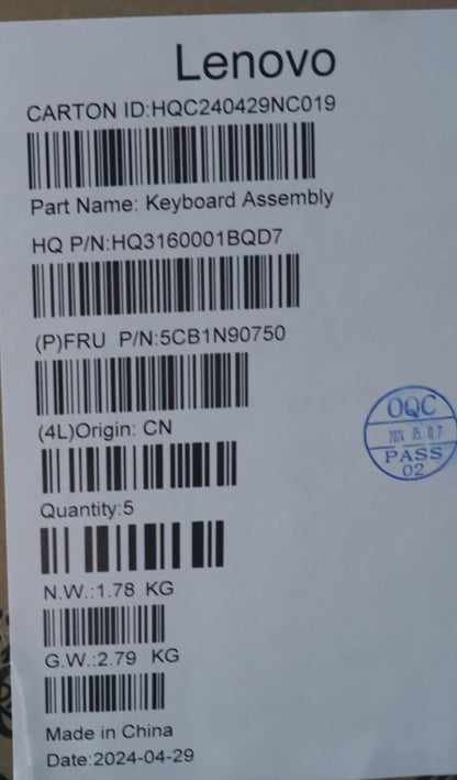 Lenovo Upper Case ASM UKE H 83E3 TT 5CB1N90750