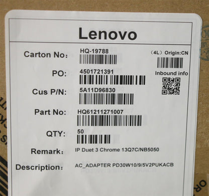 Lenovo Duet Duet 5 Chromebook 13Q7C6 AC Charger Adapter Power Black 5A11D96830