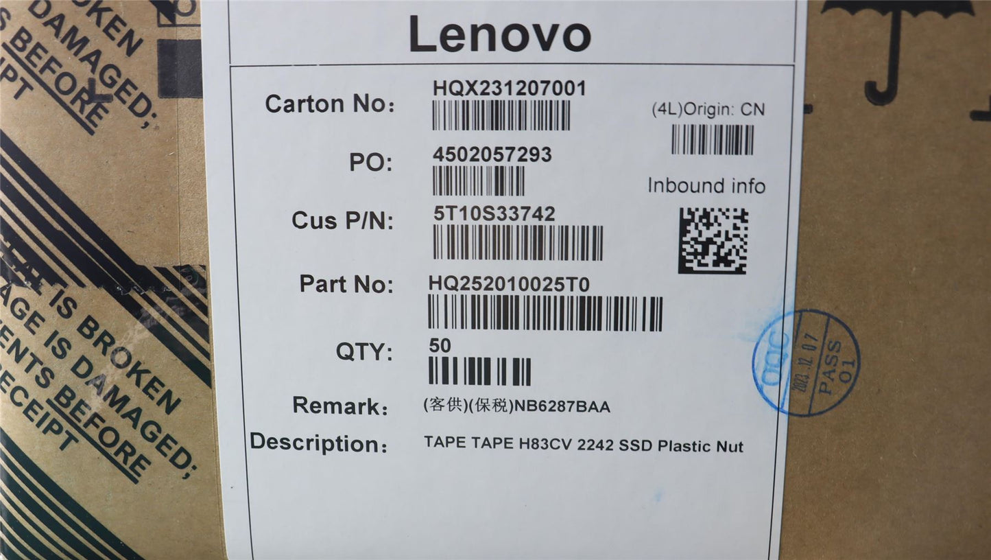 Lenovo TAPE TAPE H83CV 2242 SSD Plastic Nut 5T10S33742