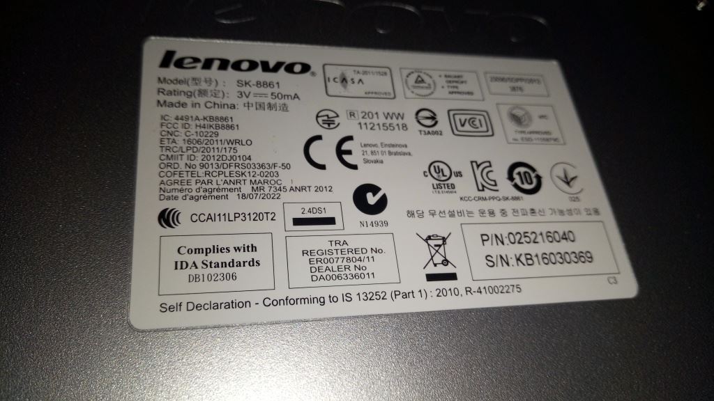 Lenovo Liteon SK-8861(US-EU) 2.4G KB-Metal8 US English Keyboard 25216040