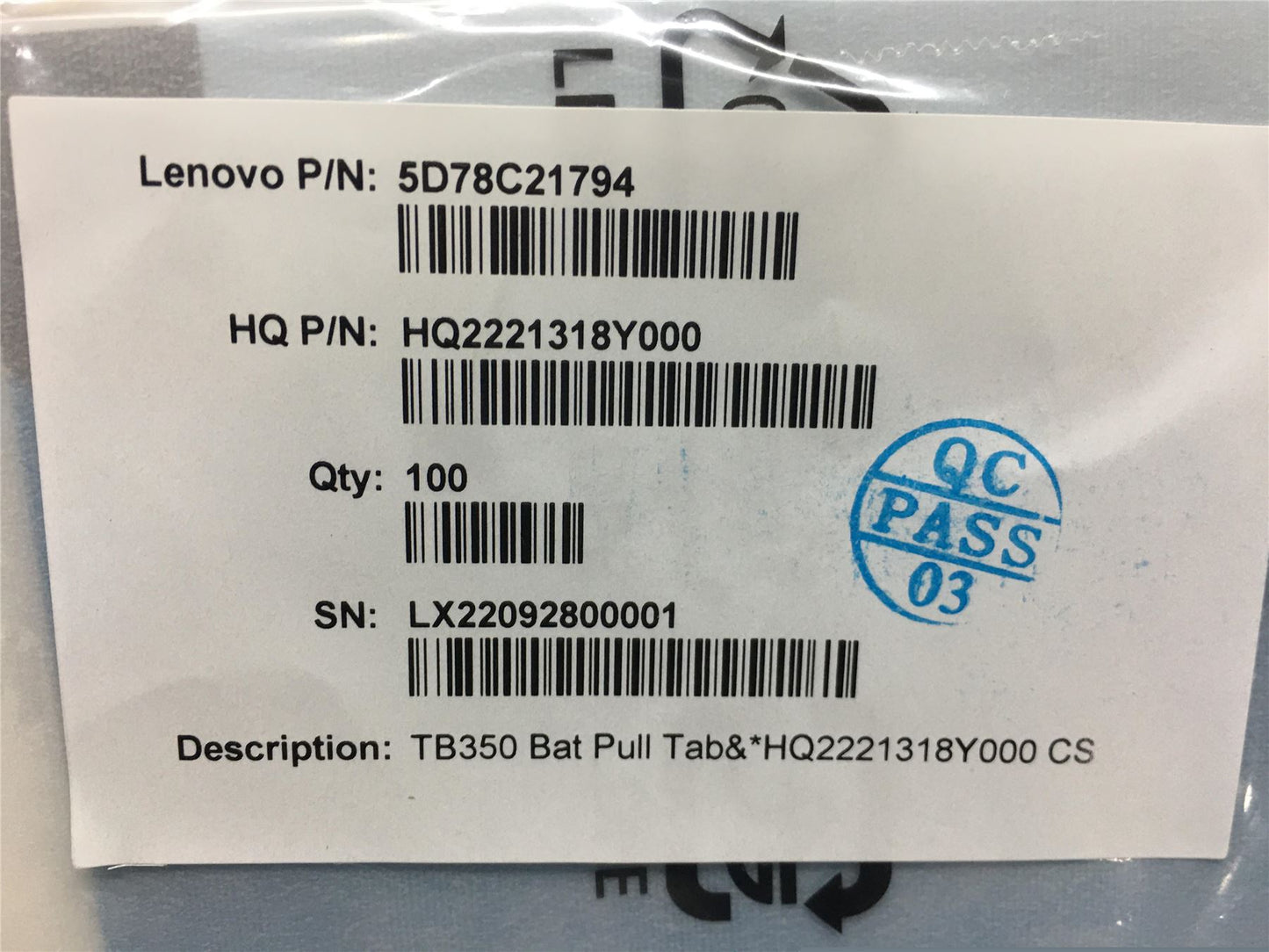 Lenovo TB350 Bat Pull Tab&*HQ2221318Y000 CS 5D78C21794