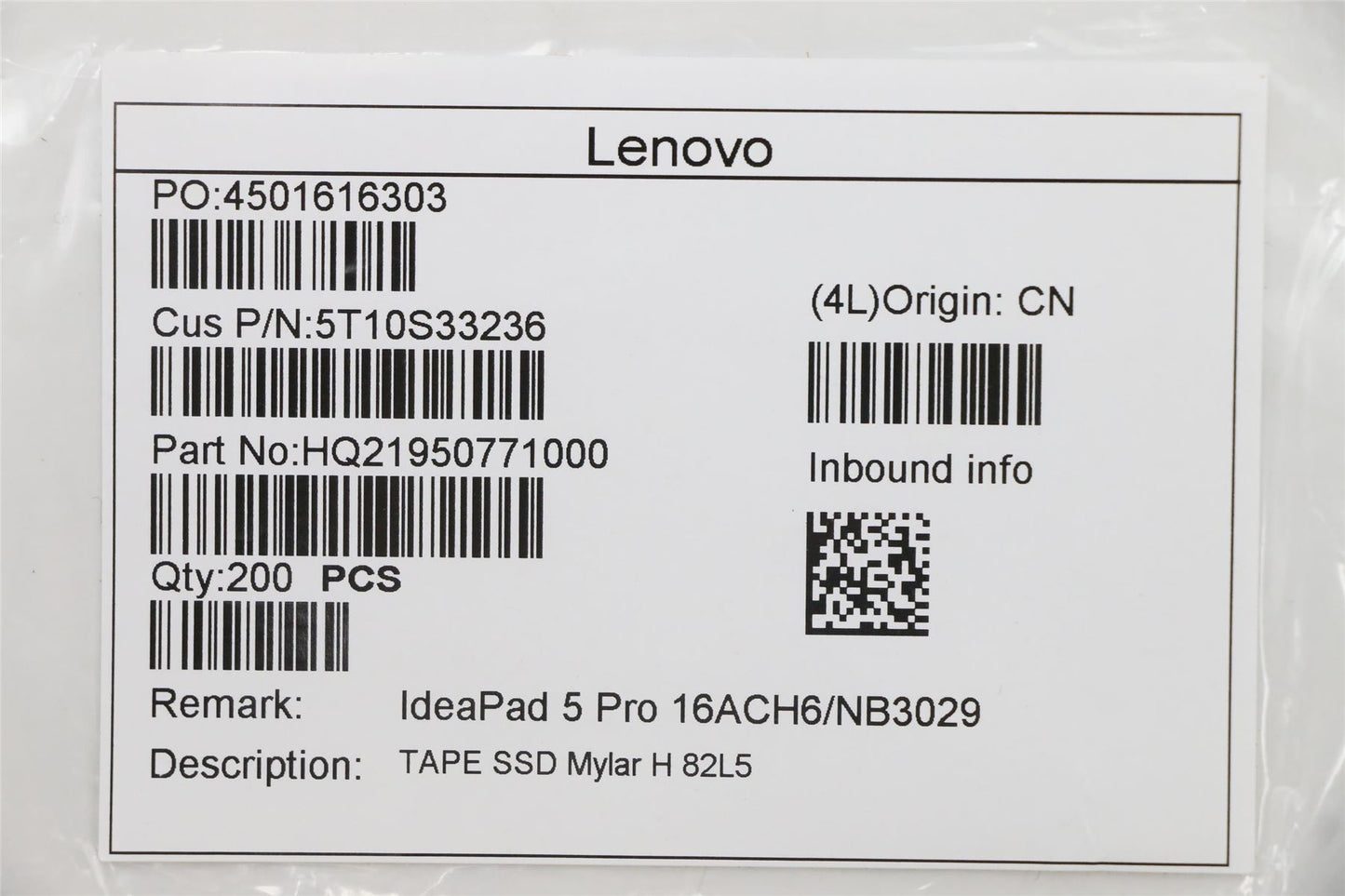 Lenovo 5T10S33236 TAPE SSD Mylar H 82L5