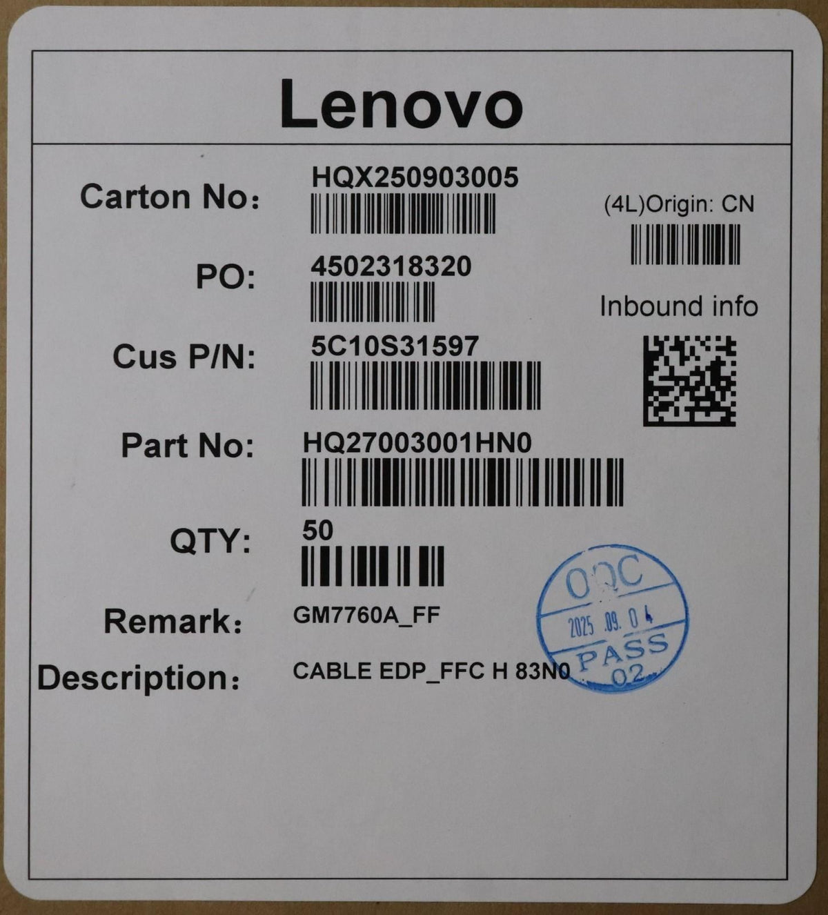 Lenovo EDP_FFC H 83N0 eDP FFC Cable 5C10S31597