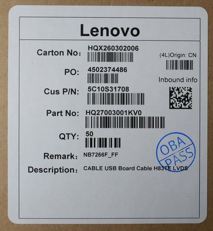 Lenovo Board H83TE LVDS USB Cable 5C10S31708