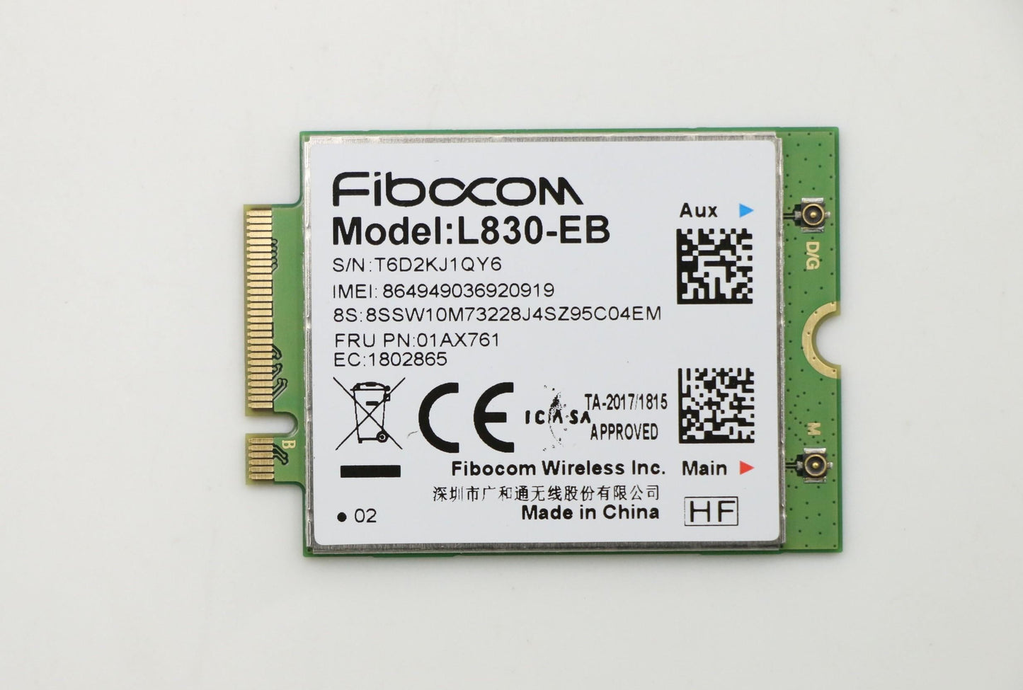 Lenovo Wireless, WAN, FBC, L830-EB Board 01AX761