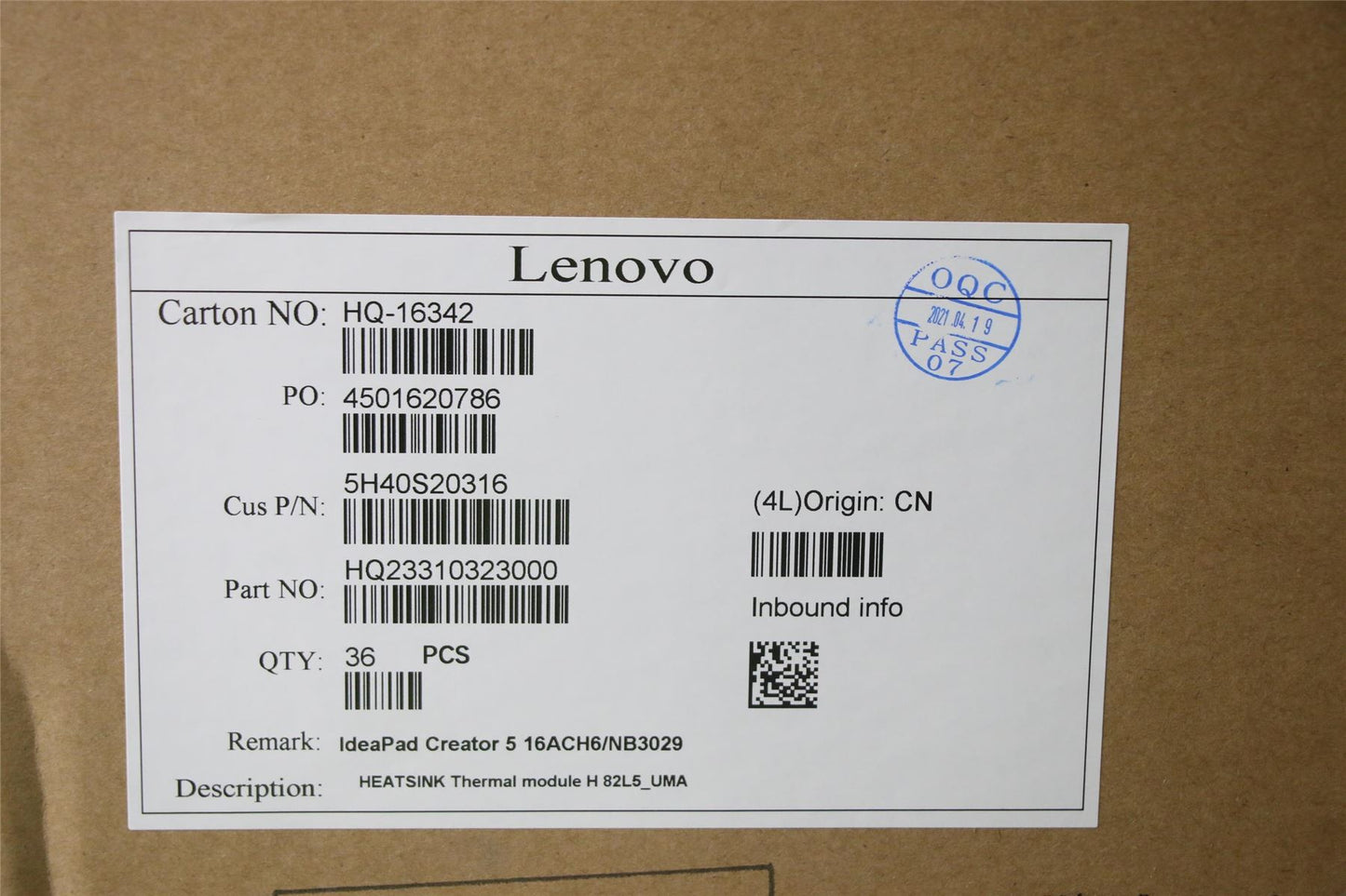 Lenovo 5H40S20316 Thermal module H 82L5_UMA