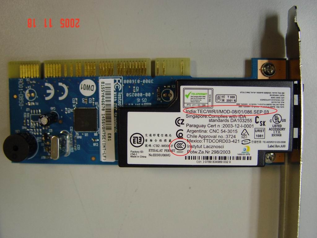 Lenovo Asky@CX11256@RD01-D850(1st)modem(R) Modem x1 Board 11007692