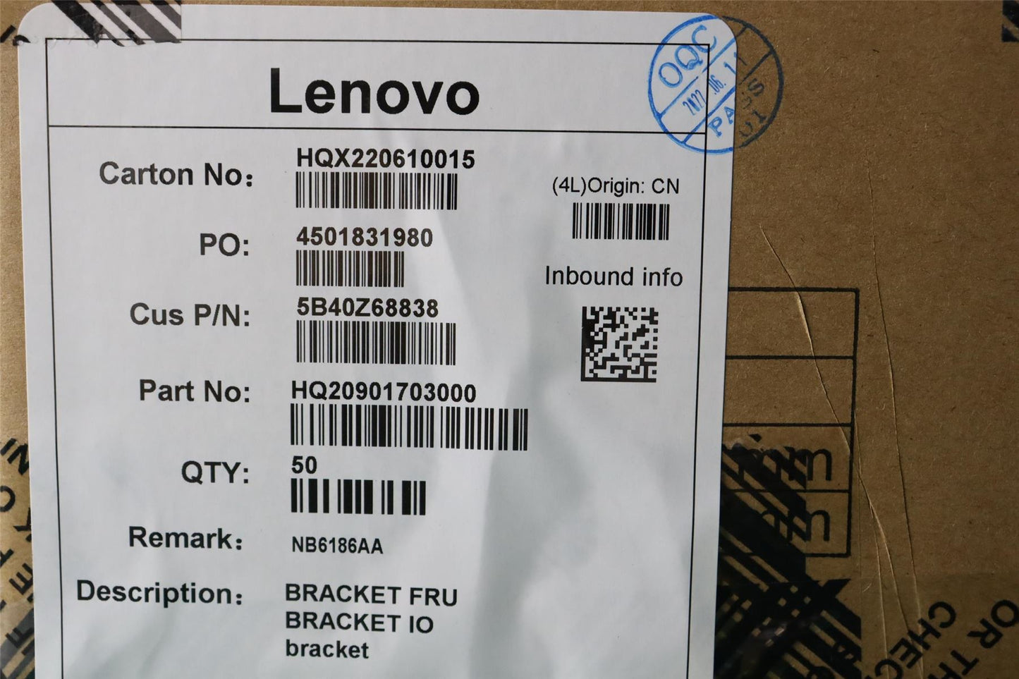 Lenovo FRU BRACKET IO bracket 5B40Z68838