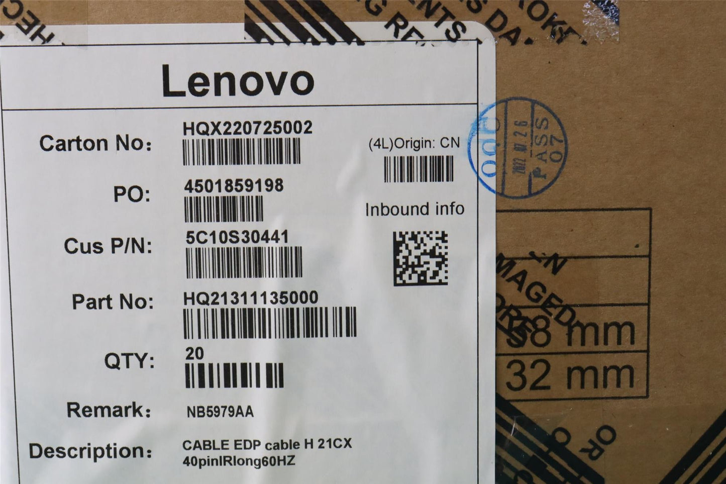 Lenovo EDP cable H 21CX 40pinIRlong60HZ 5C10S30441