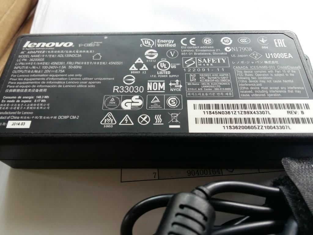 Lenovo AC_ADAPTOR 3P Black 135W Rectangle 3 Pin AC Charger Adapter 36200605