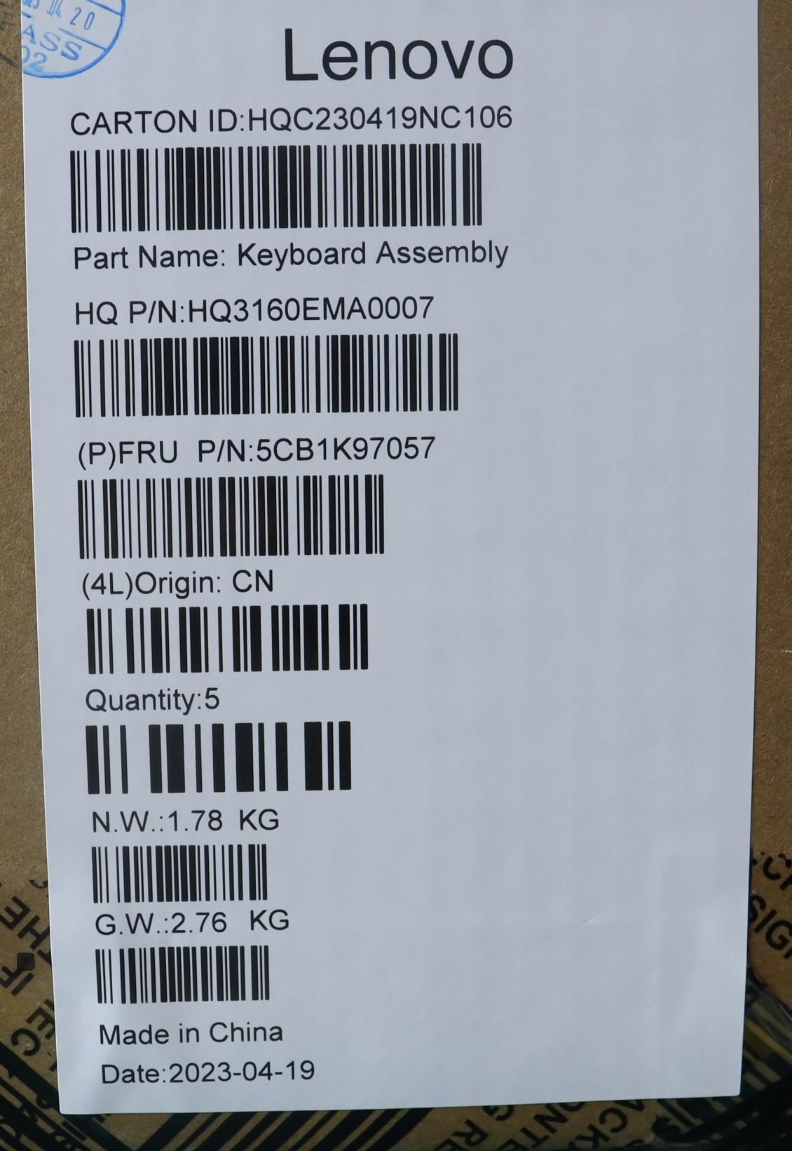 Lenovo Upper Case ASM_NORDIC H83ALARGY 5CB1K97057
