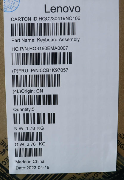 Lenovo Upper Case ASM_NORDIC H83ALARGY 5CB1K97057