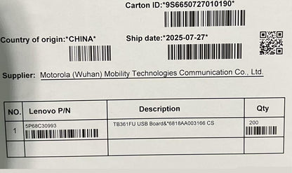 Lenovo TB361FU Board&*6818AA003166 CS USB Board 5P68C30993