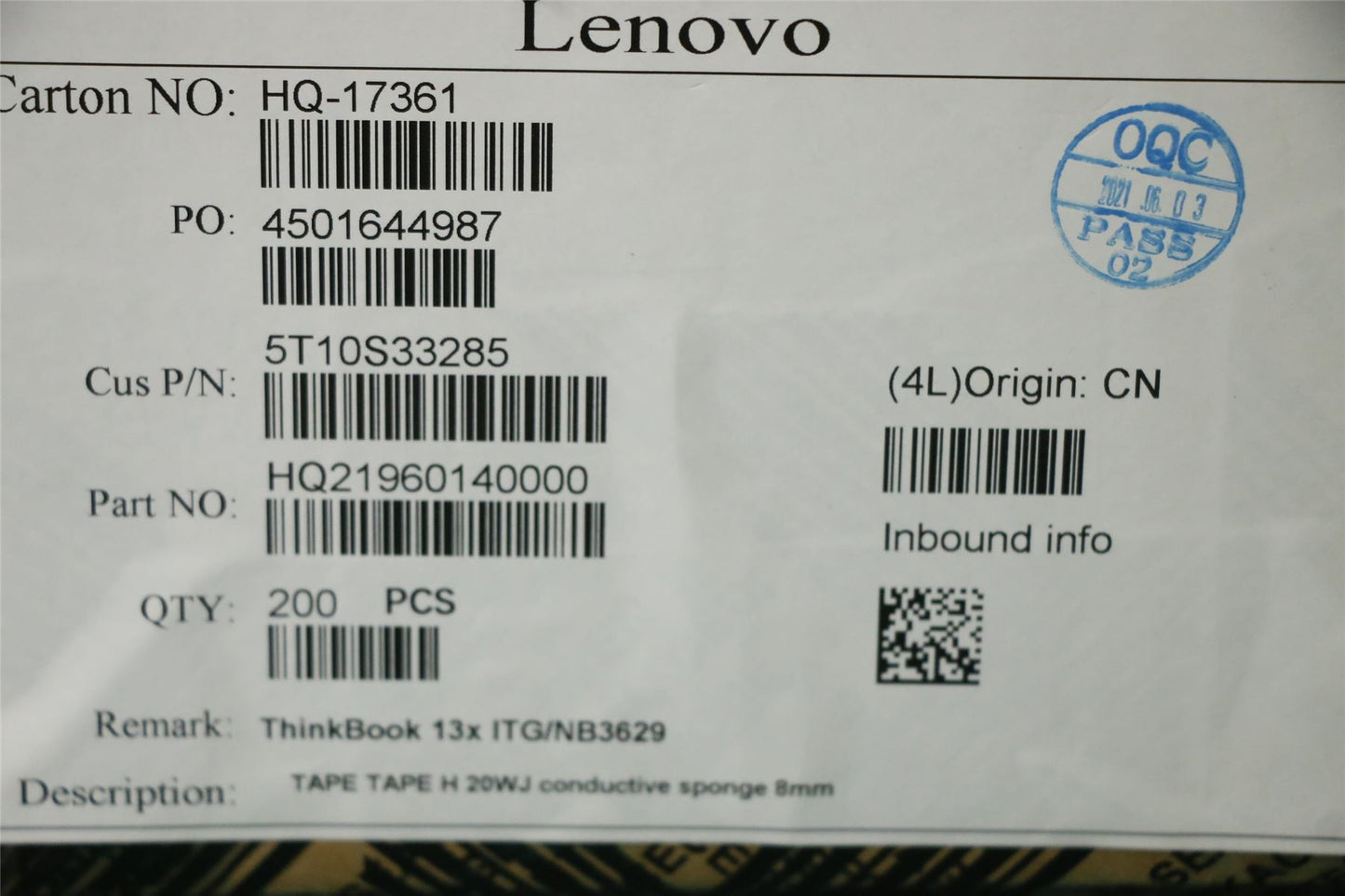 Lenovo TAPE TAPE H 20WJ conductive sponge 8mm 5T10S33285