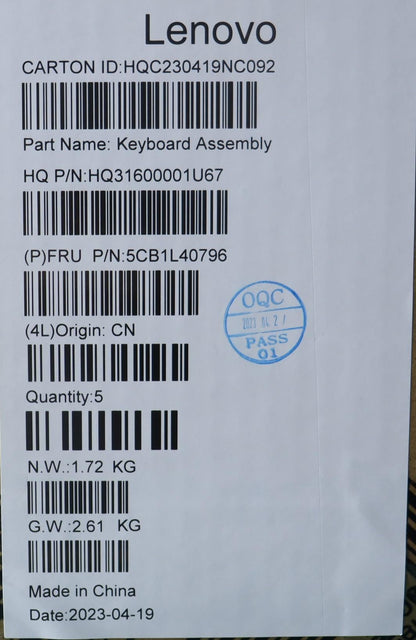Lenovo Yoga 7 14IRL8 Keyboard Palmrest Top Cover French Arabic 5CB1L40796