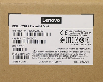 Lenovo Thunderbolt 3 Essential Dock Docking Station Black 5D20V25723