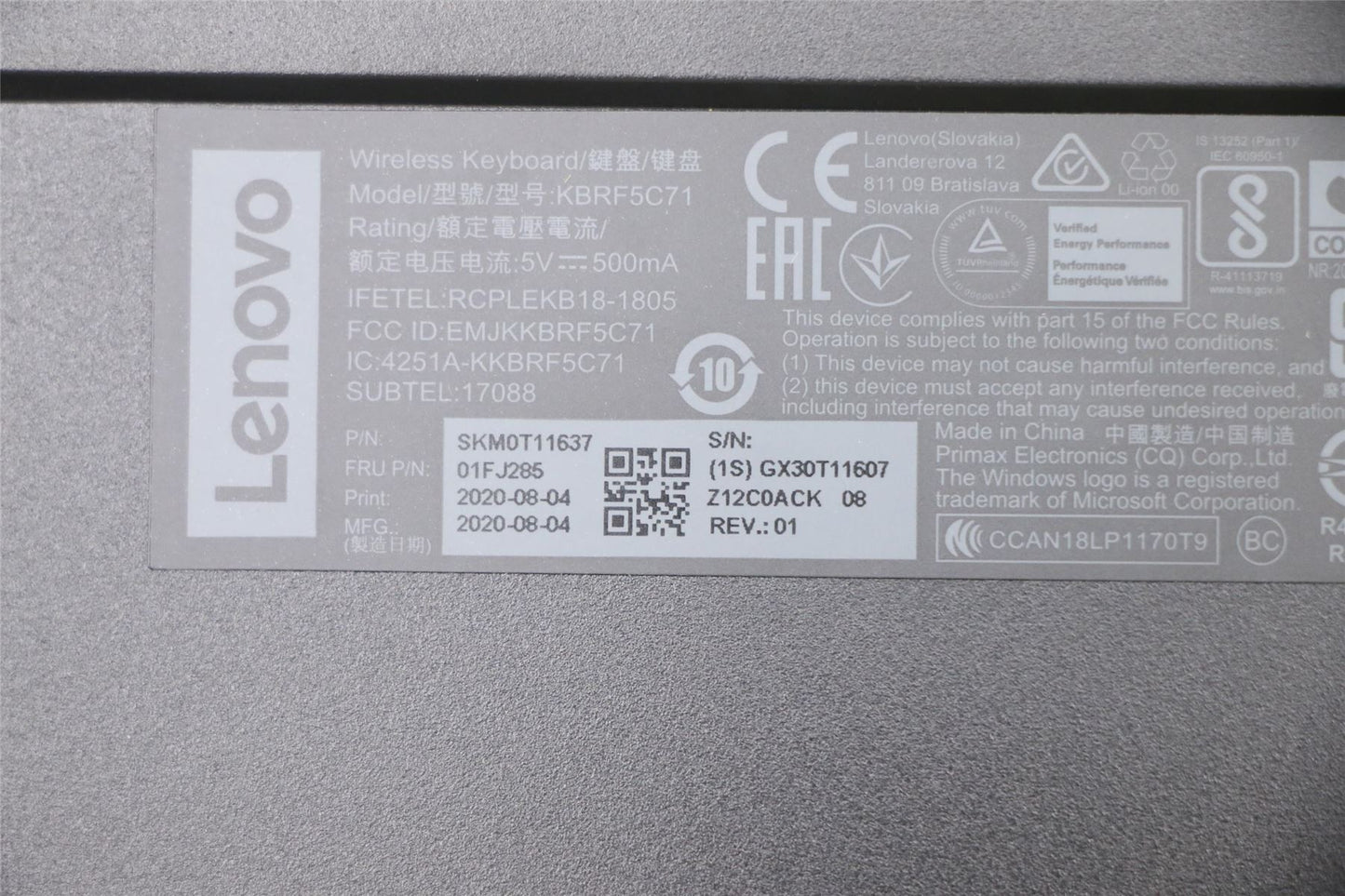 Lenovo ultraslim FRU US Euro 01FJ285